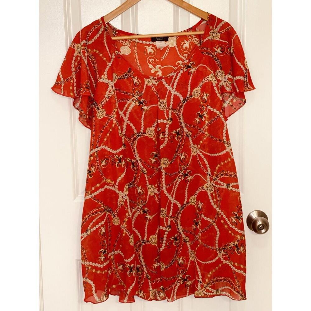 Cocomo Women’s‎ Tunic Red Front Slit Chiffon Overlay Short Sleeve Top Size 2X